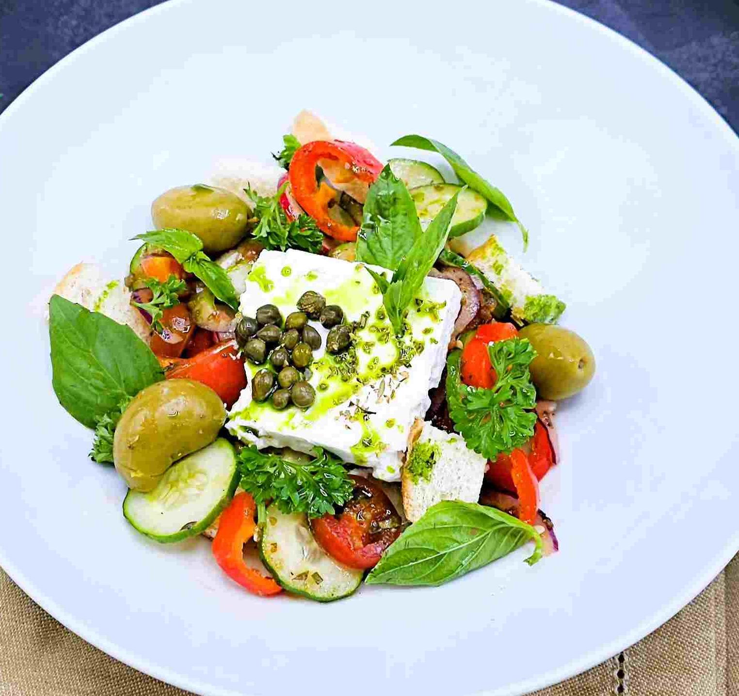 Greek salad with homemade cheese
