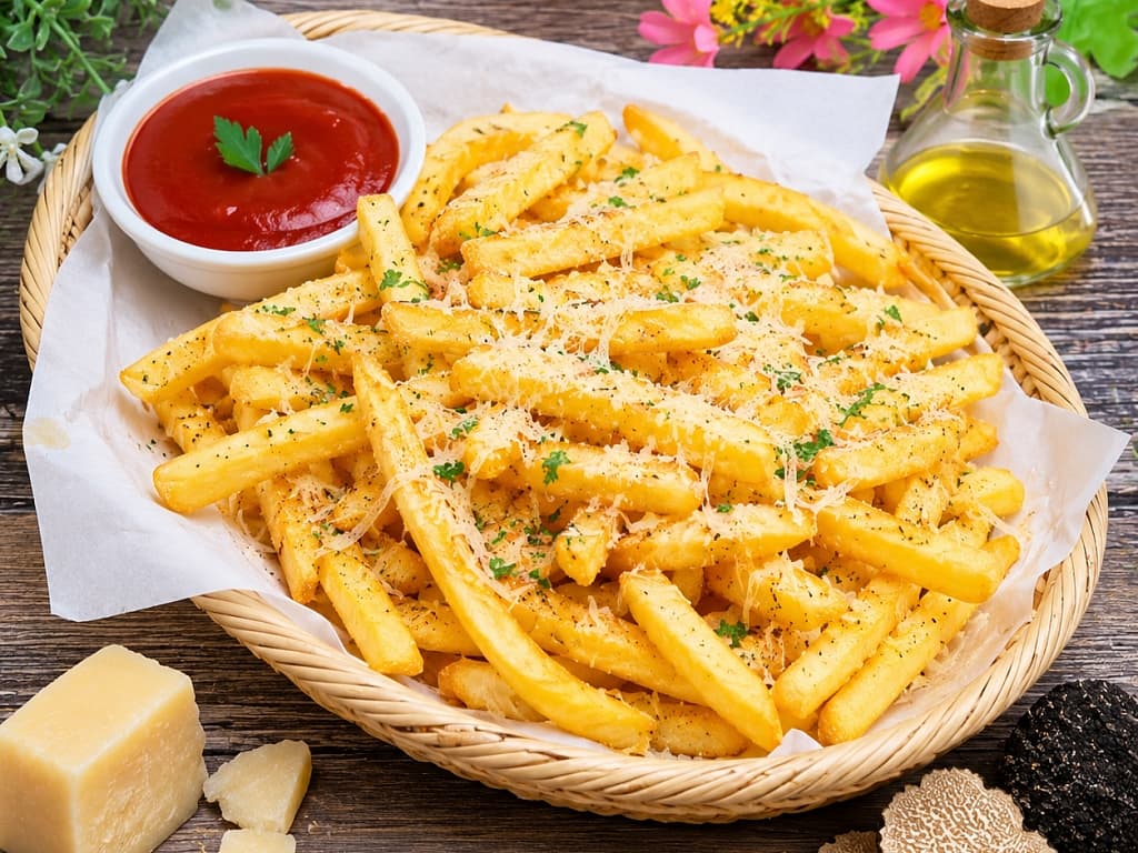 French fries with truffle oil and parmesan