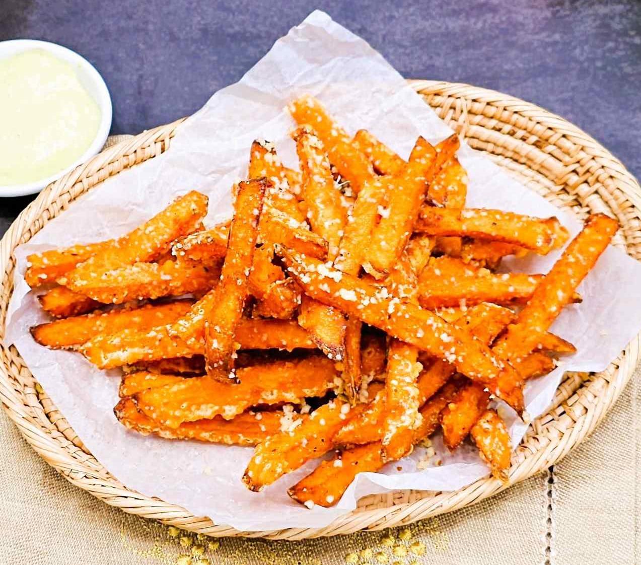 Sweet Potato Fries with Truffle Oil and Parmesan