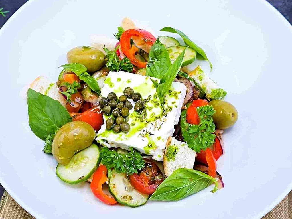 Greek salad with homemade cheese