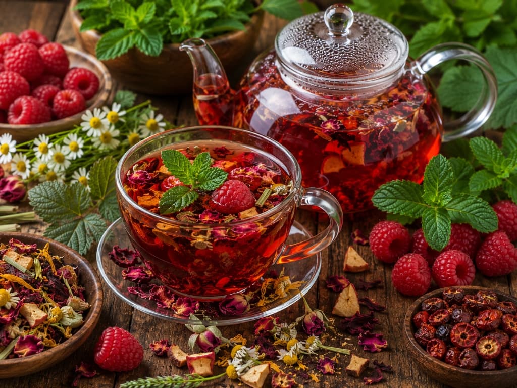 raspberry with mint tea