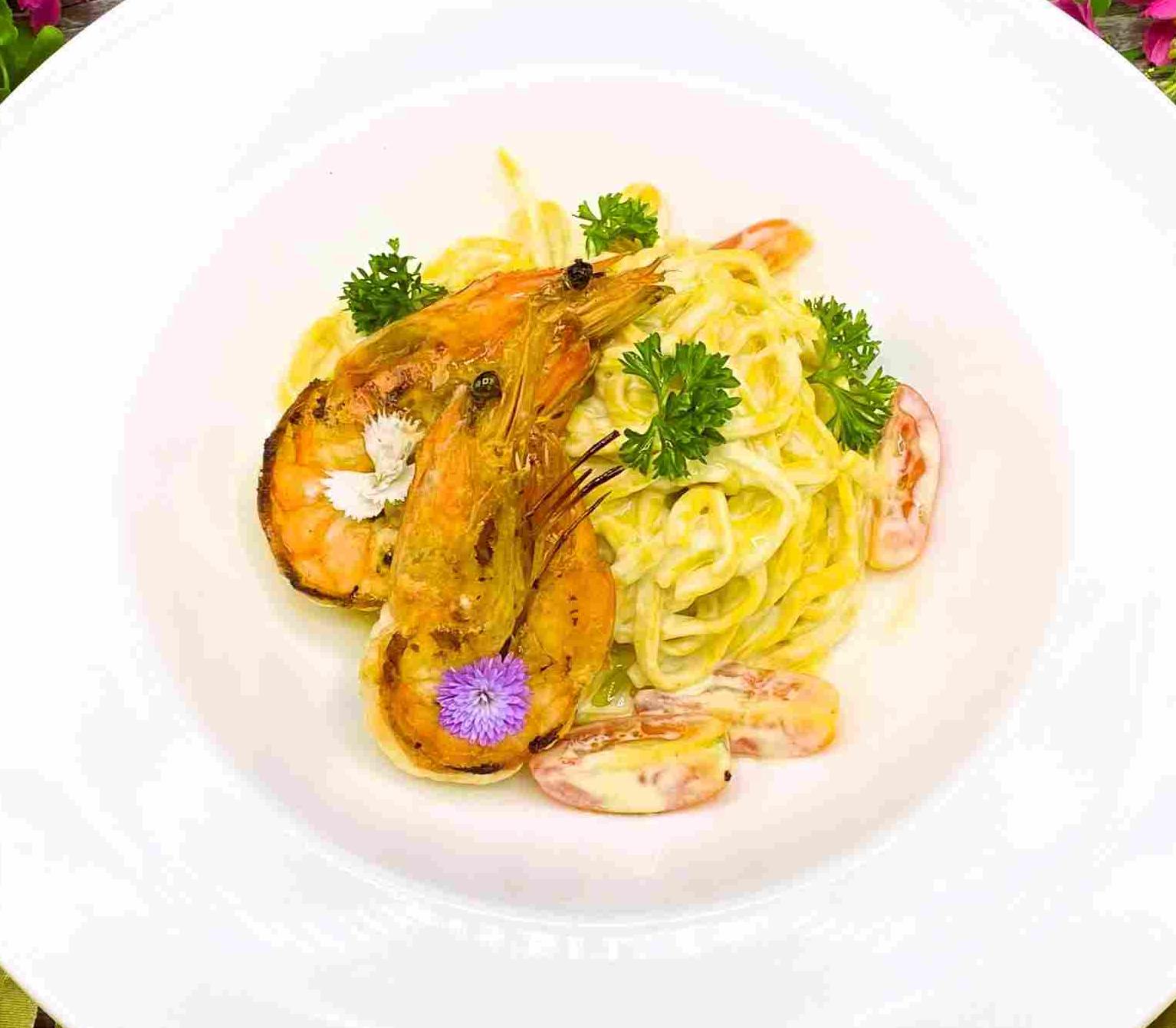 Pasta with shrimp and cream sauce