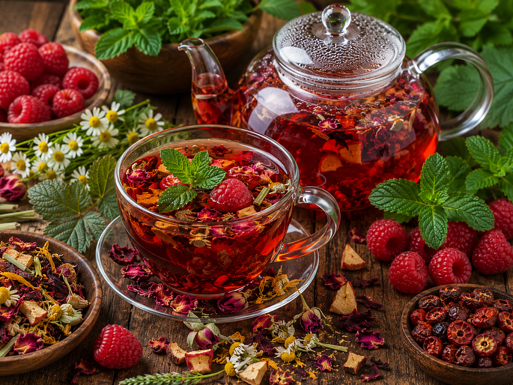 raspberry with mint tea